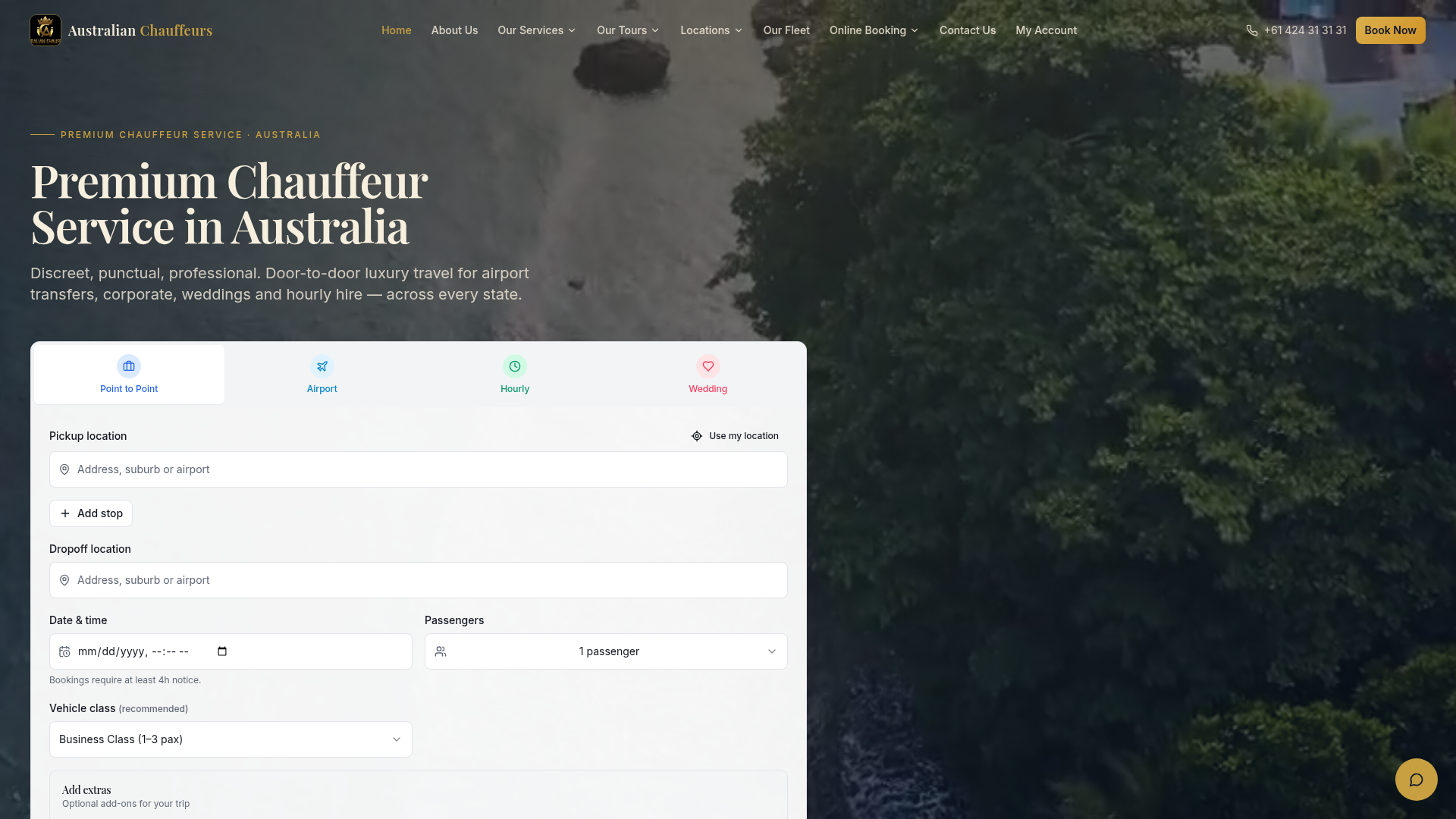 Screenshot preview of the Australian Chauffeurs website