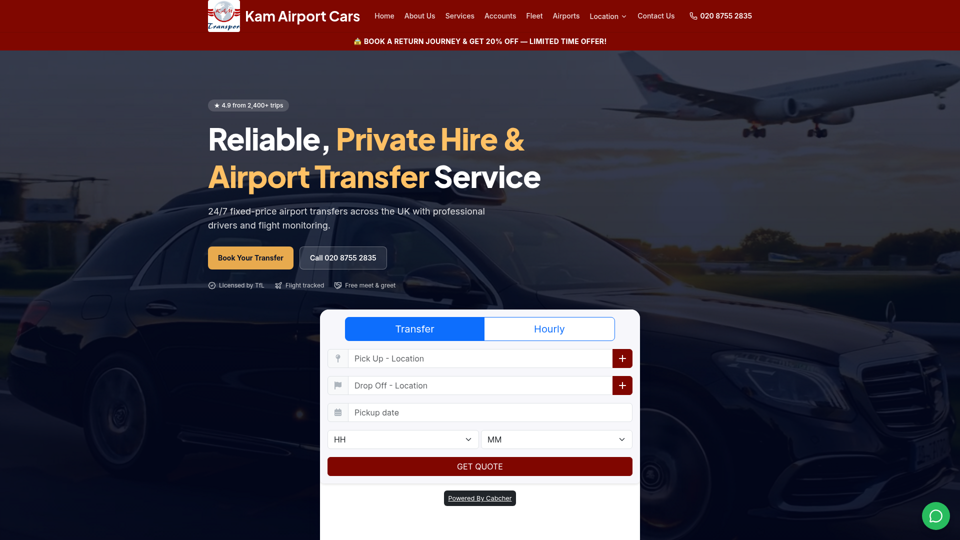 Screenshot preview of the Kam Airport Cars website