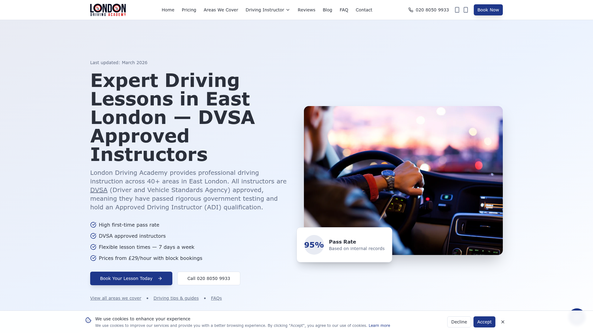 Screenshot preview of the London Driving Academy website