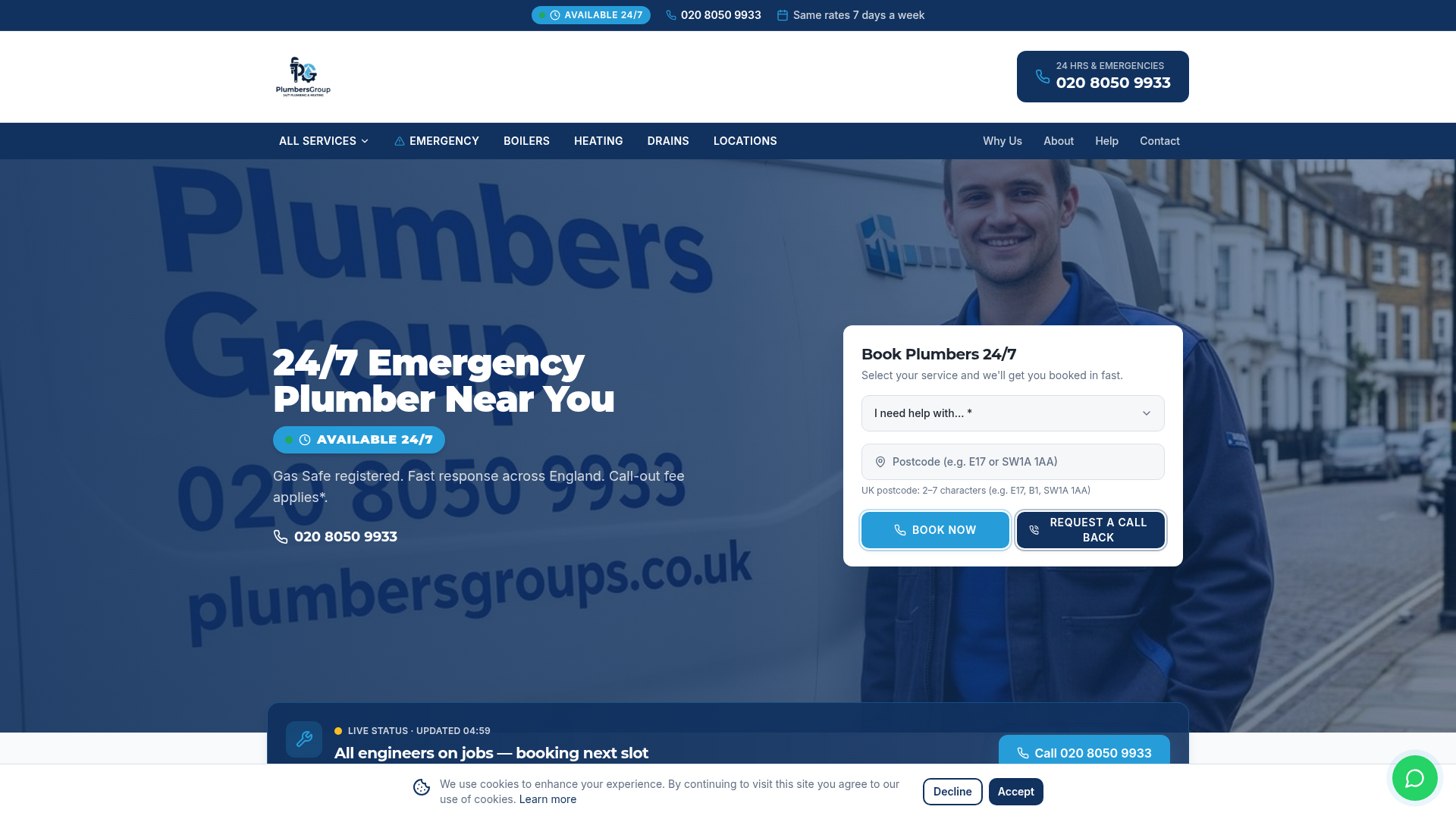 Screenshot preview of the Plumbers Group website