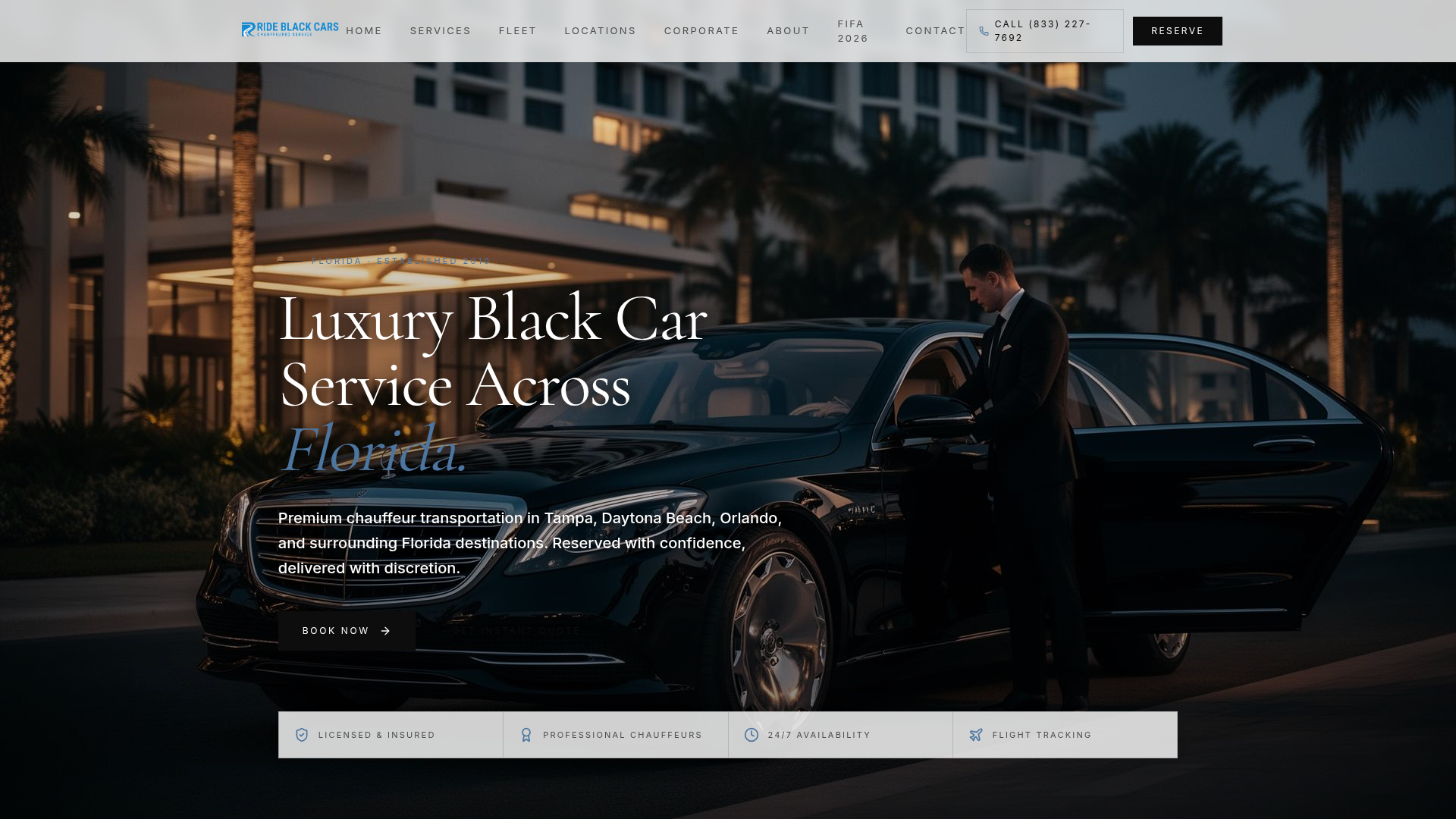 Screenshot preview of the Ride Black Cars website
